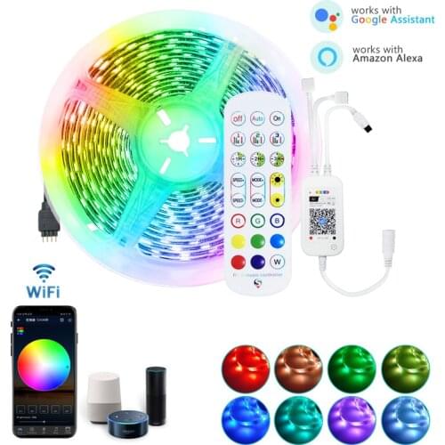 RGB LED Strip Light 5050 2835 5m 10m 15m 20m Flexible Tape Neon Ribbon LED Strip RGB + Wifi Music Controller + 12V Power Adapter