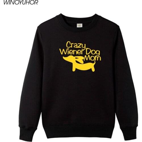 Winter Funny Dachshund Hoodies Women Crazy Wiener Dog Mom Printed O-Neck Sweatshirts Ladies Long Sleeve Fleece Tops