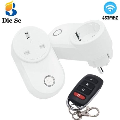 Universal Remote Control Smart Socket EU UK Pulg and RF 433mhz Transmitter 15A Electrical Outlet Switch, for Home Appliance