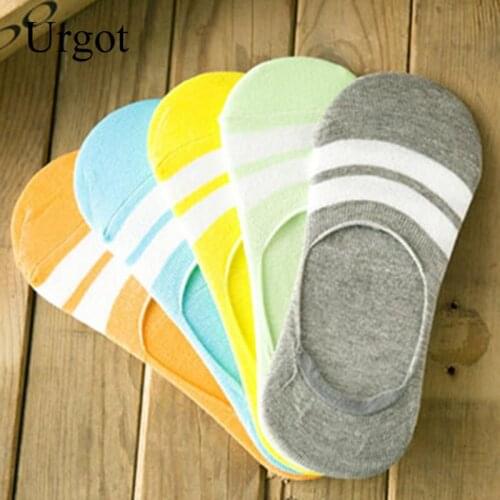 Urgot 5 Pairs Womens Boat Socks New Hot Style Casual Fashion Bright Color Striped Couple Invisible Socks Cotton Unisex Men Meias