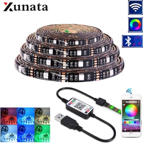 USB DC5V 5050 RGB LED Strip 30leds/m Ribbon Tape Flexible Light Strip TV Background Lighting With Mini WiFi Bluetooth Controller