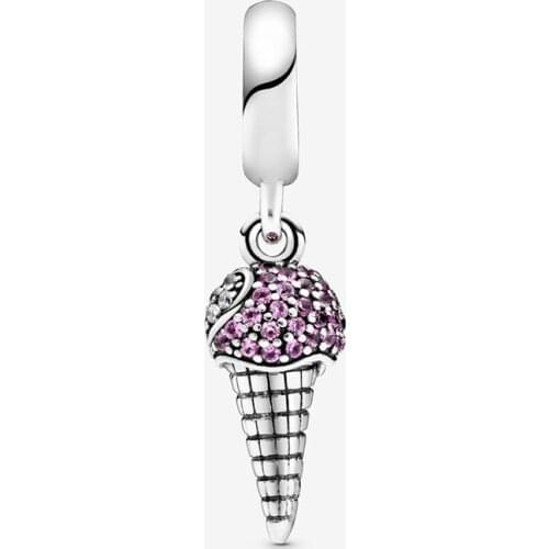 2020 Spring New 925 Sterling Silver Beads Pave Setting Ice Cream Cone Charms fit Original 3mm Bracelets Women DIY Jewelry