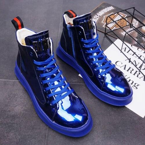 High-top sneakers mens thick-soled inner heightening mens shoes white boots Martin boots patent leather short boots