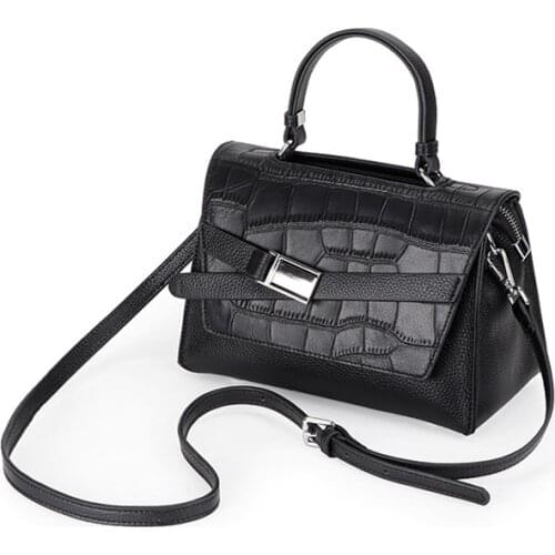 Stone Pattern Women Shoulder Messenger Bag High Capacity Handbag Genuine Leather Pure Color Wild Women Messenger Bag