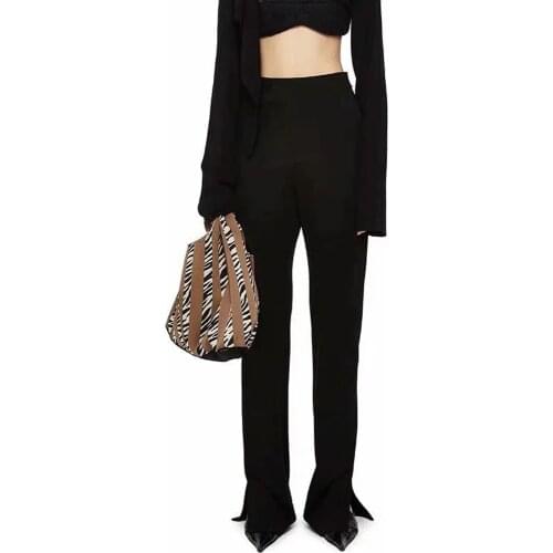 ZA 2021 women full length high waist Flared pants OL zipper fashion Side split Work Trousers Mujer Suit Pantalon black Slacks
