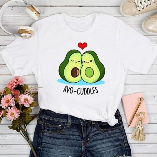 T-shirts Women Avocado Fruit Cartoon Love Sweet Style Short Sleeve Tshirt Top Lady Stylish Girl Print Clothes Tee T-Shirt