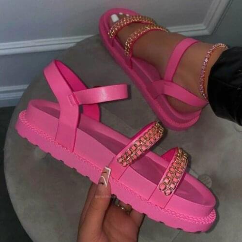 2021 Sandals Summer New Flat British Wind Velcro Embroidery Thick-soled Casual Roman Fragrance Designer Sandalias De Mujer