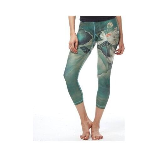 Womens printed ink yoga Capri pants quick-drying elastic tight exercise seven-point yoga pants quick-drying pants