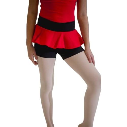 Retail Wholesale Black and Red Dance Shorts with Small Skirts Girls Ladies Two Tone Dancing Shorts with Skirts Microfiber