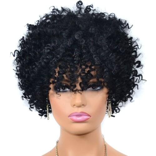 ZM Short Synthetic Wigs For Women Black Color Heat Resistant Kinky Loose Curly Wig With Free Gift Fast Shipping