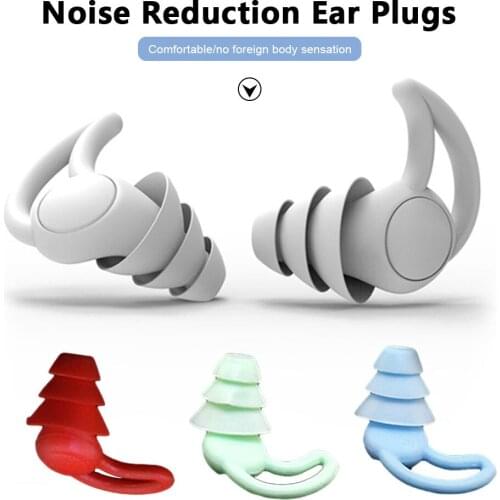 1Pair 3 Layer Soft Silicone Ear Plugs Tapered Sleep Noise Reduction Earplugs Sound Insulation Ear Protector
