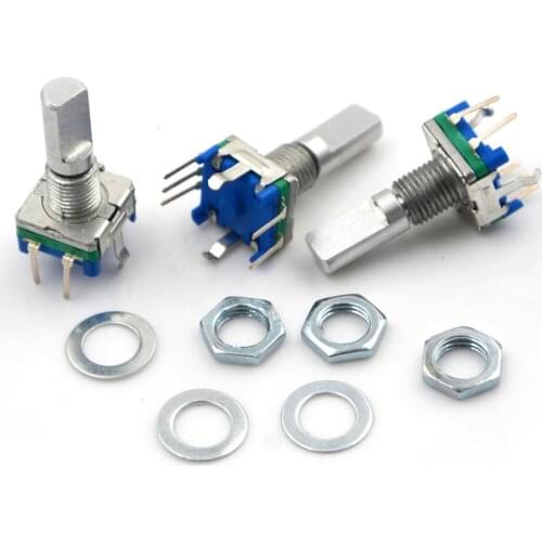 3pcs/lot 14 x 12 x 6mm Shaft 6mm Hole 7mm 5Pin D Shaft 20 Detents Points 360 Degree Rotary Encoder w Push Button Potentiometer