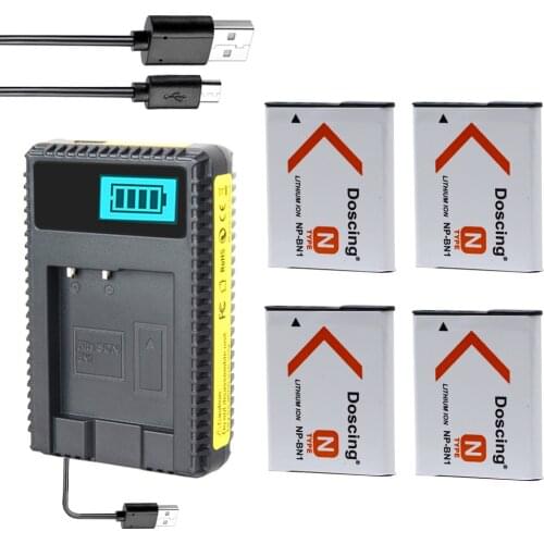 4Pcs NP-BN1 Camera Battery NP BN1 + LCD USB Charger For Sony DSC- WX100 WX9 WX50 WX7 W510 W320 W310 W330 TX10 TX100 T110D Camera