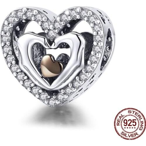 Authentic 100% 925 sterling silver heart shaped beads charms fit original bangle charm bracelet for women jewelry DIY