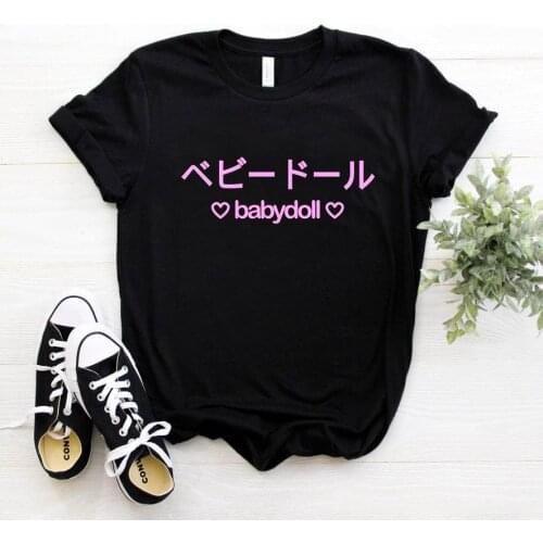 Babydoll japanese Pink Letters Print Women tshirt Casual Cotton Hipster Funny t shirt For Girl Top Tee 8 Color Drop Ship BA-201
