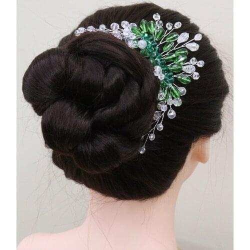 Bohemian Green Crystal Wedding Accessories Prom Hair Jewelry For Bride Headdress Chic Hair Vine Women Hair Comb Bridal Headwear
