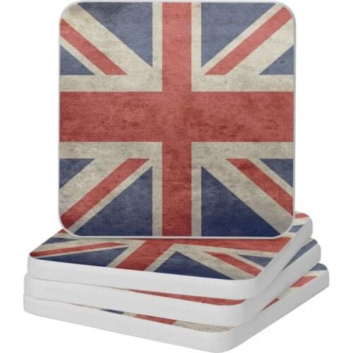 UK Grunge Flag Diatomite Square Round Coaster Heat Insulation Cup Bonsai Mat Soap Toothbrush Pad 10x10cm