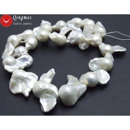 Qingmos Natural 20-35mm White Baroque Natural Freshwater Nuclear Pearl Loose Beads for Jewelry Making DIY Necklace Strand 14