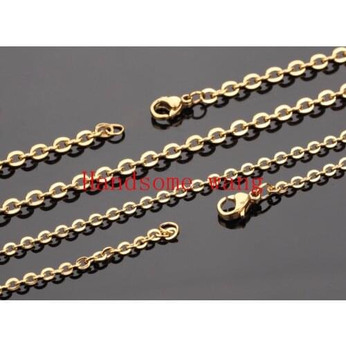 16"-40" 10pcs/Lot Fashion DIY Jewelry 3.2mm Gold 316L Stainless Steel Cross Chain Mens Womens Necklace Collocation For Pendant