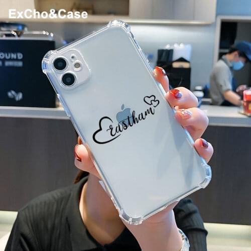 Custom Name Phone Case For iphone 12 11 Pro Max X XS XR SE 6 6S 7 8 Plus Mini Woman Gift Butterfly Love Heart Transparent Cover