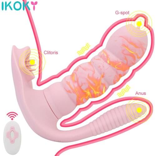 Dildo Vibrator Anal Vagina Clitoris Stimulator Tongue Licking Vibrator Heating Wearable Sex Toys for Women Female Masturbator