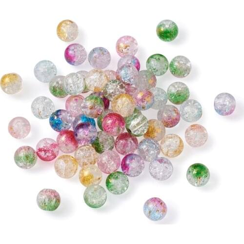 Box Two-Tone Color Transparent Spray Painted Crackle Beads Round Glass Beads with Gold Foil for Bracelet DIY Making Jewelry Bead
