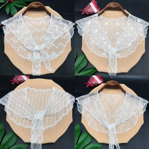 Elegant white mesh flower Neckline Embroidery Sewing DIY Lace collar fabric Applique Ribbon wedding dress cloth decoration