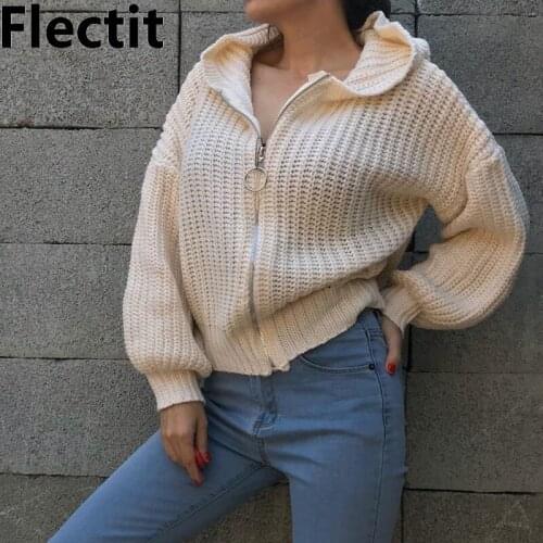 Flectit Womens Hooded Cardigan Zip Up Sweater With Hood Cozy Knit Top Fall Winter 2020 Casual Knitwear