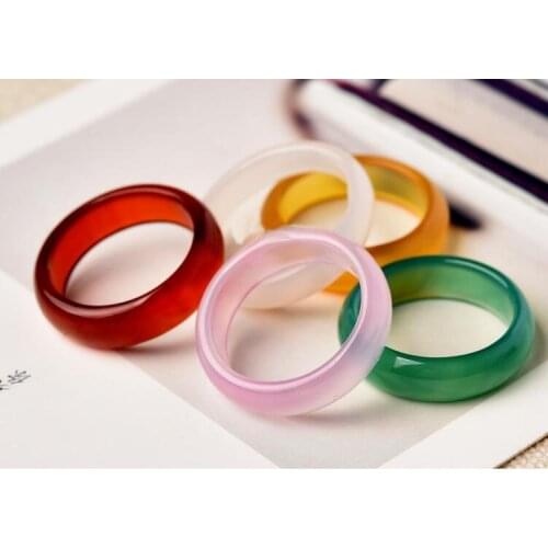 Chalcedony Natural jade white yellow agate ring pull men free shipping