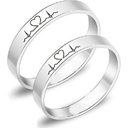 Stainless Steel ECG Electrocardiogram Ring Engagement Love Heartbeat Wedding Ring For Women Men Couple Promise Wedding Ring