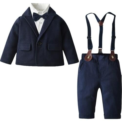 Winter Children Boy Gentleman Clothes 2 Piece Set Cotton Coat+Long Sleeve Bow Tie Shirt+Suspender Pants Suit Boy Outfit 12M-6T