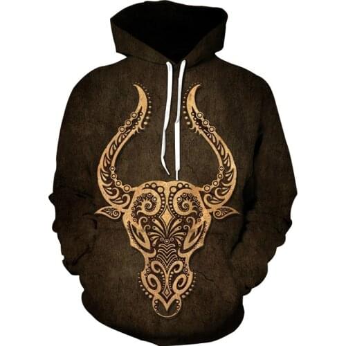 2021 Mens And Womens Autumn And Winter Models Three-Dimensional Bull Head 3d Digital Printing Hooded Couple Sweater Fashion Lo