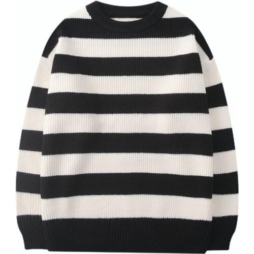 Man Korean Fashion Sweaters Mens 2021 Winter New Couple Sweater Casual Oversize Woman Pullovers Streetwear Striped