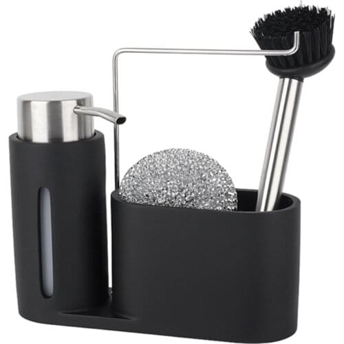 4pcs/set Kitchen Sink Caddy Cleaning Kit Soap Dispenser Steel Ball Brush Storage