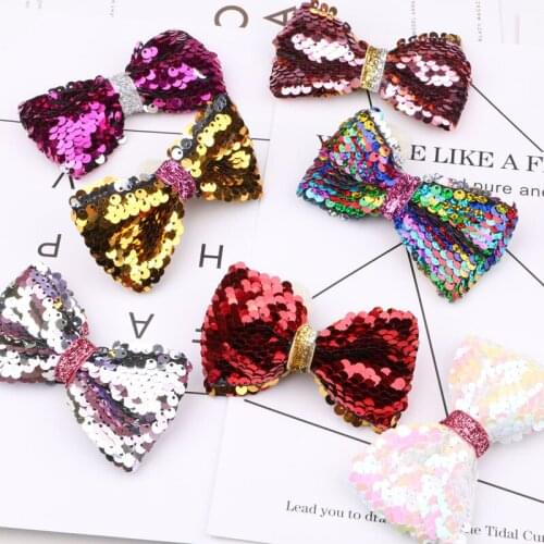 Newest Bling Colorful Sequin Glitter Handmade Ribbon Bow Patch Stickers 20pcs DIY Jewelry Accessories Girls Hair Headband Decor