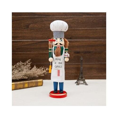 New 38Cm Tall Christmas Holiday Nutcracker Chef King Of The Grill Vintage German Wooden Table Walnut Toy Zakka Dolls