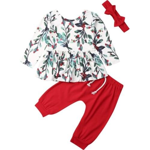 Toddler Girl Clothes 2019 Christmas Newborn Kids Baby Girl Clothes Floral Tops Long Pants 3PCS Outfits