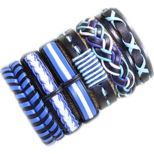 Wholesale 6Pcs ethnic tribal Leather Bracelet Mens Bracelet For Women Pulseira Masculina Handmade Bracelet Girlfriend Gifts H02