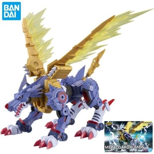 18cm Bandai Original Anime Figures Digimon Adventure Metal Garurumon Assembled Action Figure Collection Model Boy Toy