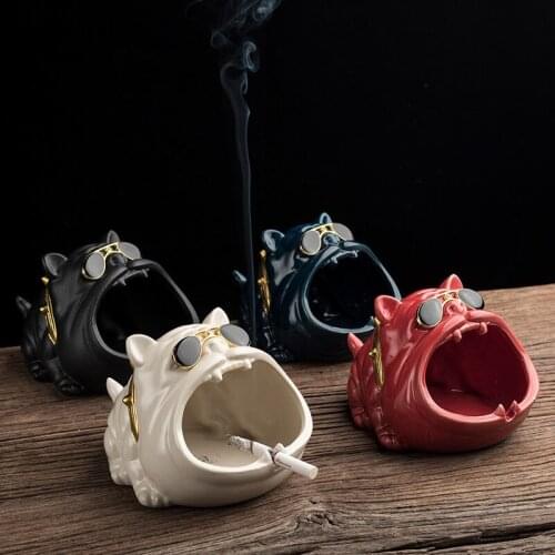 Cartoon Dog Ashtray French Bulldog Decorative Resin Ash Tray Coffee Table Desktop Funny Smoke Cigar Ashtrays Gifts for Boyfriend