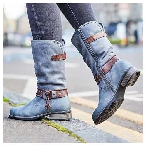 Hot Womens Boots 2020 New European and American Solid Color Belt Buckle Side Zipper Martin Boots