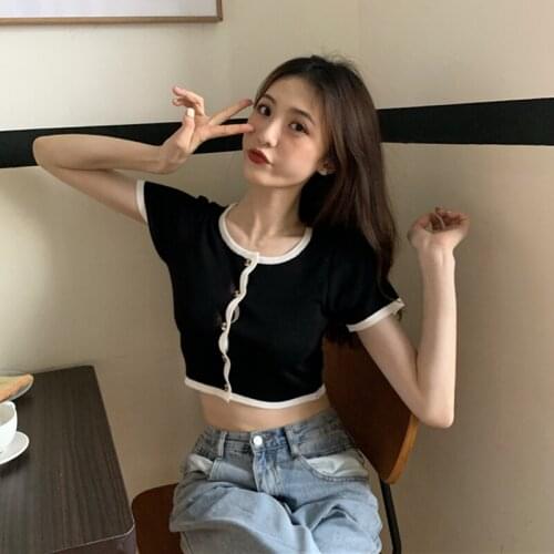 Simple Knit Cardigan Female Wild Slim Round Neck Short Sleeve Top 2020
