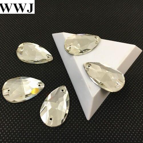 Crystal Clear Pear Drop Sew On Glass Crystal Stones Flatback 2 Holes Teardrop7x12mm,11x18mm,13x22mm,16x25mm,17x28mm,22x38mm
