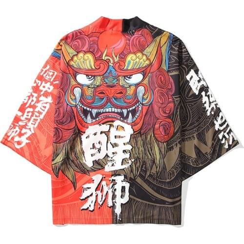 Streetwear Lion Beach Traditional Kimono Men Woman Jacket Shirts Japanese Cardigan Cosplay Blouse Fashion Women Yukata Female