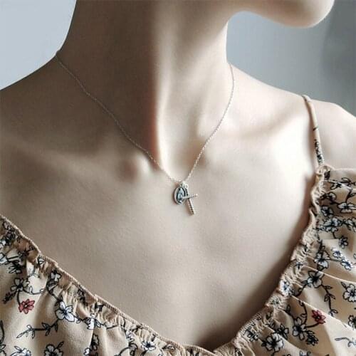 Trustdavis Real 925 Sterling Thai Silver Sweet Cross/Virgin Mary Clavicle Necklace For Women Wedding Fine S925 Jewelry DA1754