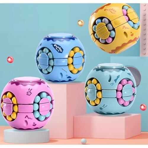 Rotating Magic Beans Cube Fingertip Fidget Toys Adults Kids Stress Relief Spin Bead Puzzles Children Education Intelligence Game