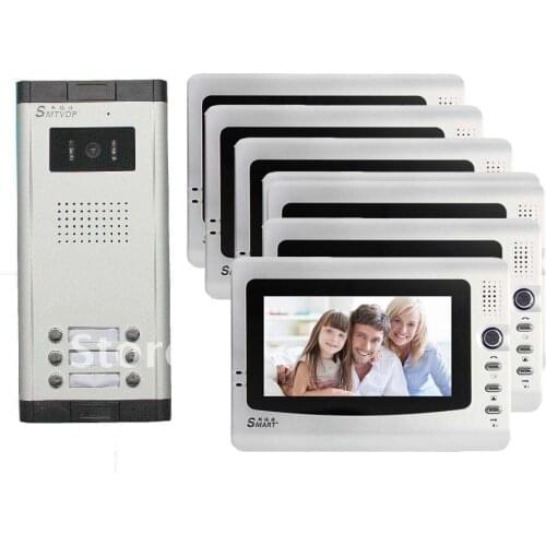 Top Quality 6 apartments intercom system 7"color video door phone/doorphone with HD IR camera , waterproof camera
