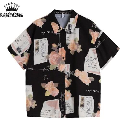 Women Button Up Shirt New 2021 Streetwear Vintage Printing Short Sleeve Polo Collar Sense of Design Baggy TOP Casual Mom Blouse