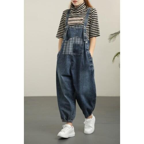 2021Spring Summer Denim Jumpsuits Women Casual Pockets Washed Buttons Female Wild Cross-Pants