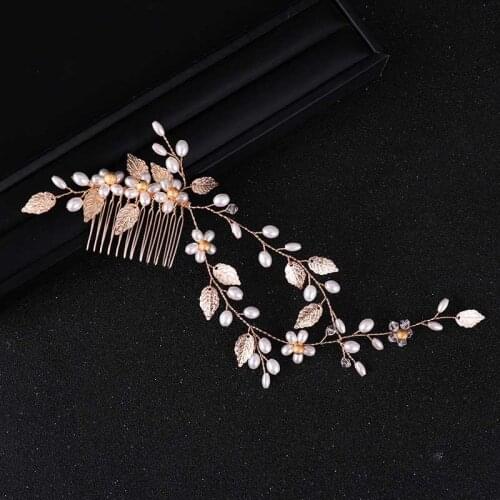 Elegant Gold Ball Flower Women Hair Vine Leaves Pearl Bridesmaid Bride Hair Comb Headdress Wedding Hair Jewelry Accessories VL
